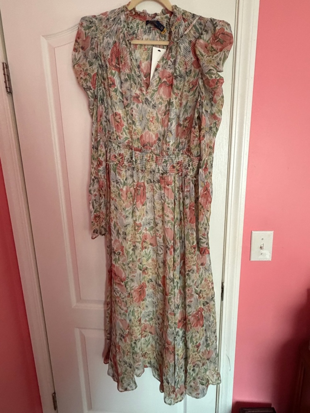Polo by Ralph Lauren Pink Floral Tiered Midi Dress